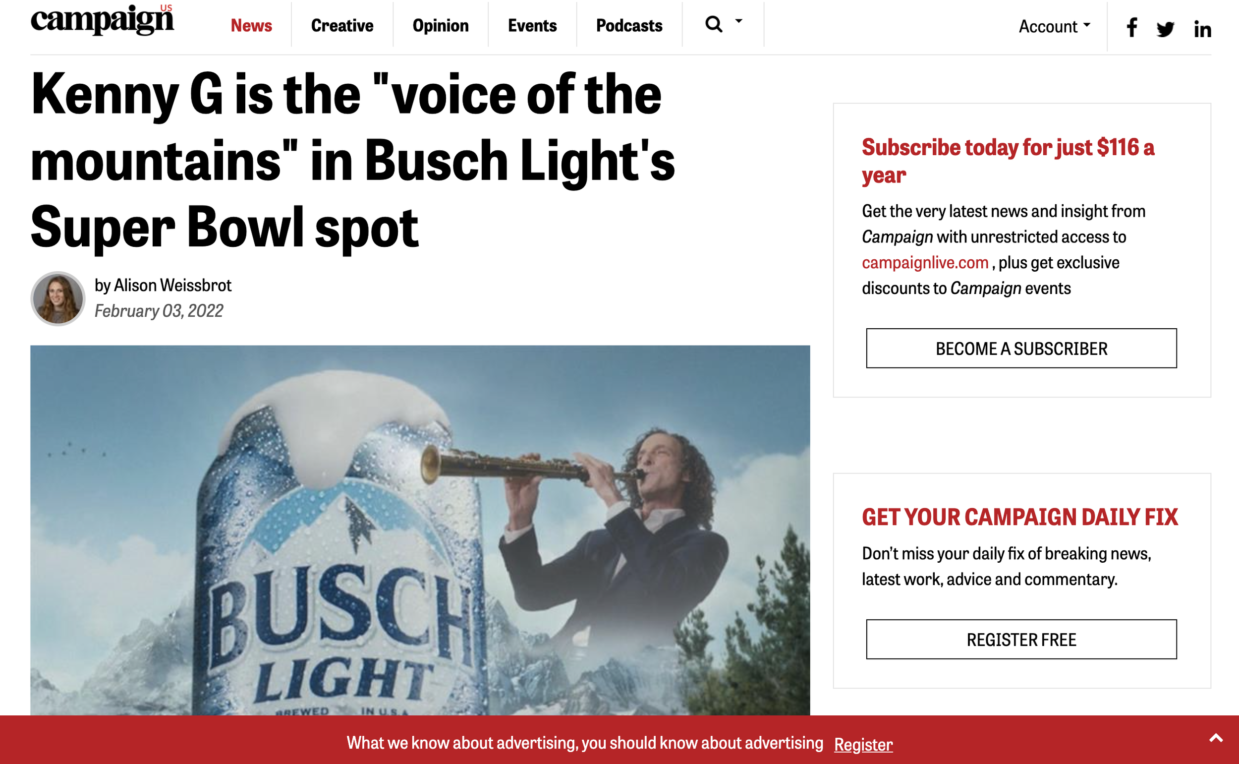 Kenny G is the 'voice of the mountains' in Busch Light's Super Bowl spot