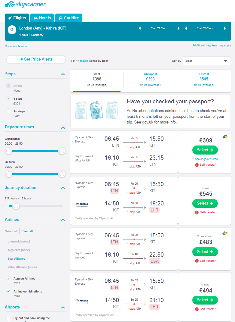 Sky Scanner Flights to Kithera September 2019.png