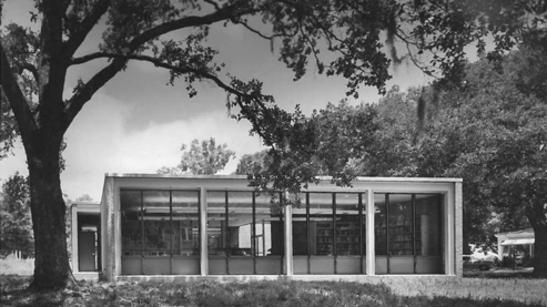 INTERNATIONAL STYLE: John Desmond. Miller Memorial Library, Hammond, LA, 1956-57. Photo by Frank Lotz Miller circa 1958. Louisiana National Register of Historic Places Database.