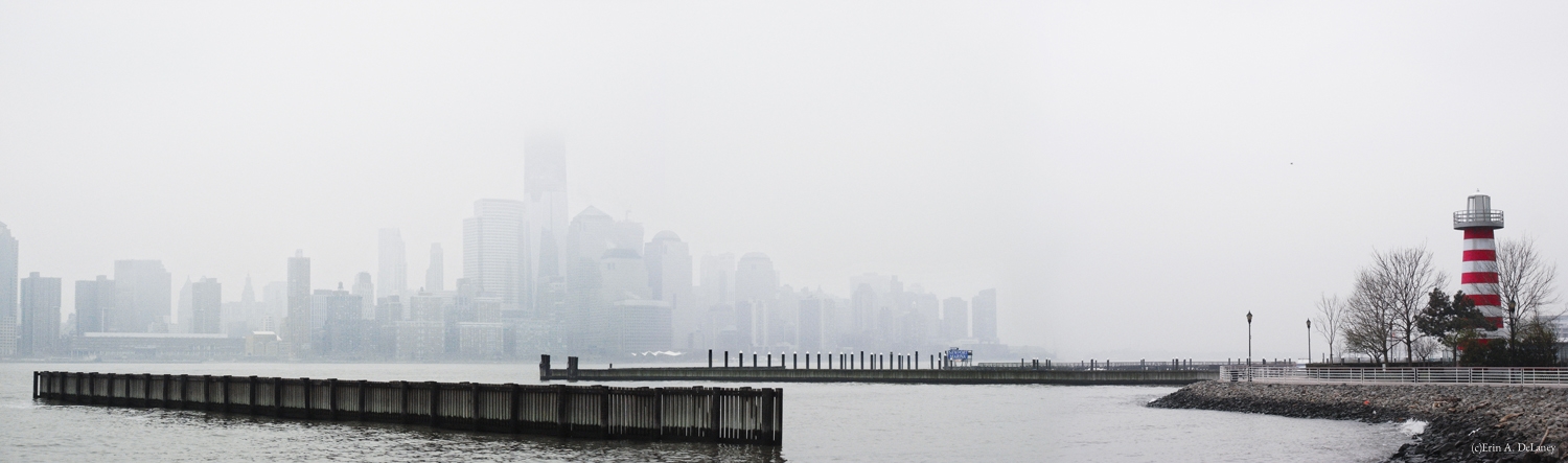 Manhattan Skyline in Fog with Lighthouse, 2012