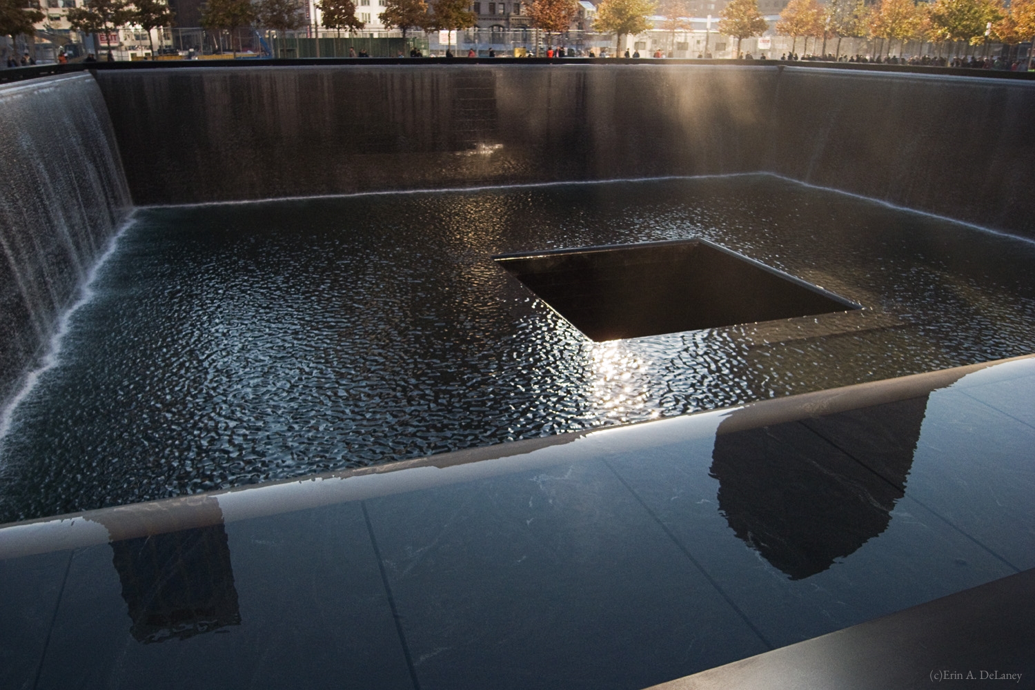 World Trade Center Memorial with Sunbeams, South Tower Pool, New York City, 2011