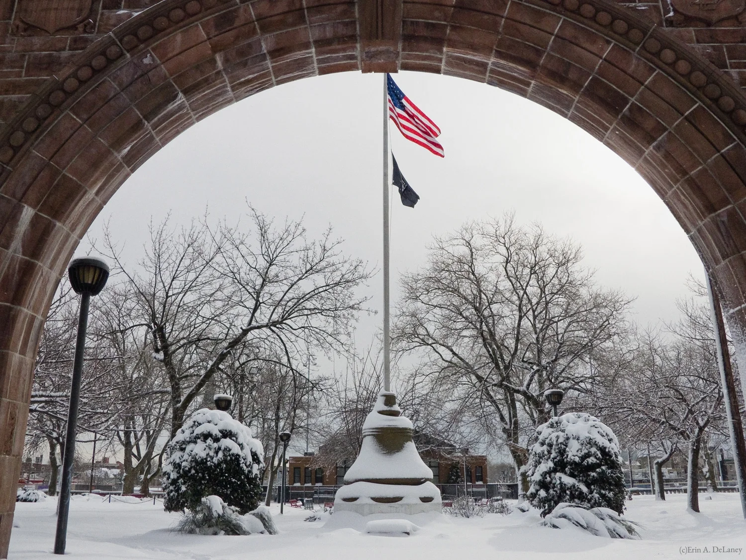 War Memorial at Pershing Field Park in Winter, 2013