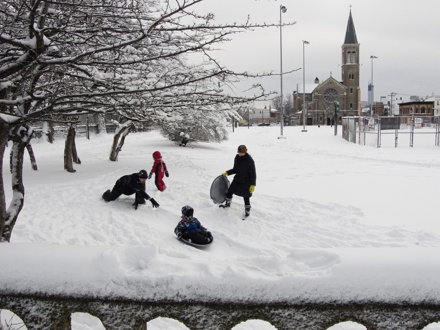 Sledding in Pershing Field Park, Jersey City, 2013