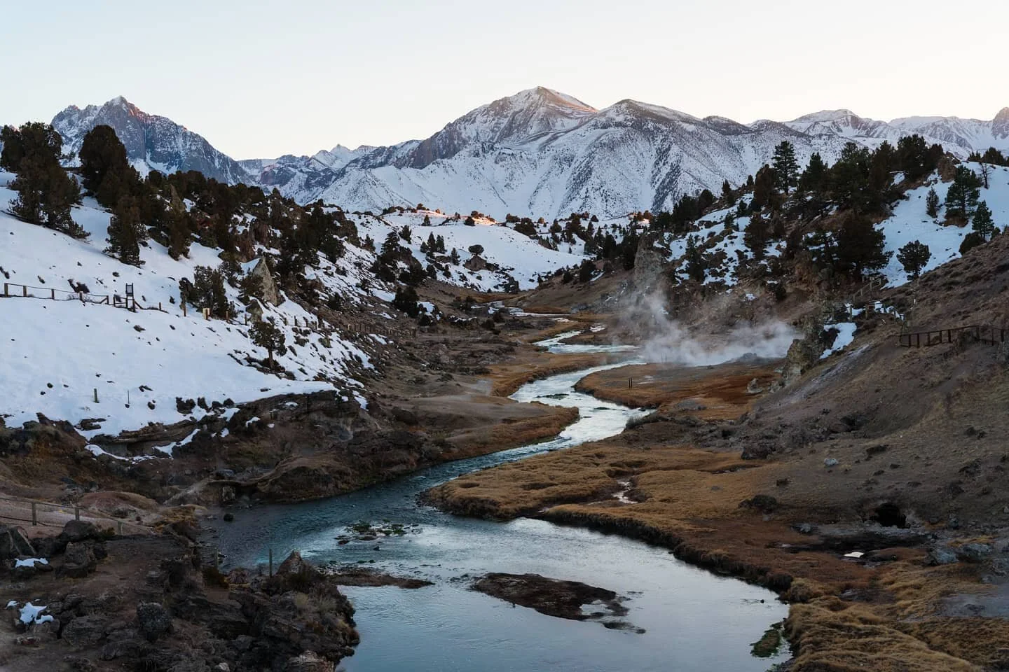 Woke up on this day stoked for partial cloudy skies. I have always wanted an epic moody shot of hot creek during sunset. I arrived at the base of the dirt road at 4pm ready to hike in because the last mile was closed still, due to snow. As I was trud