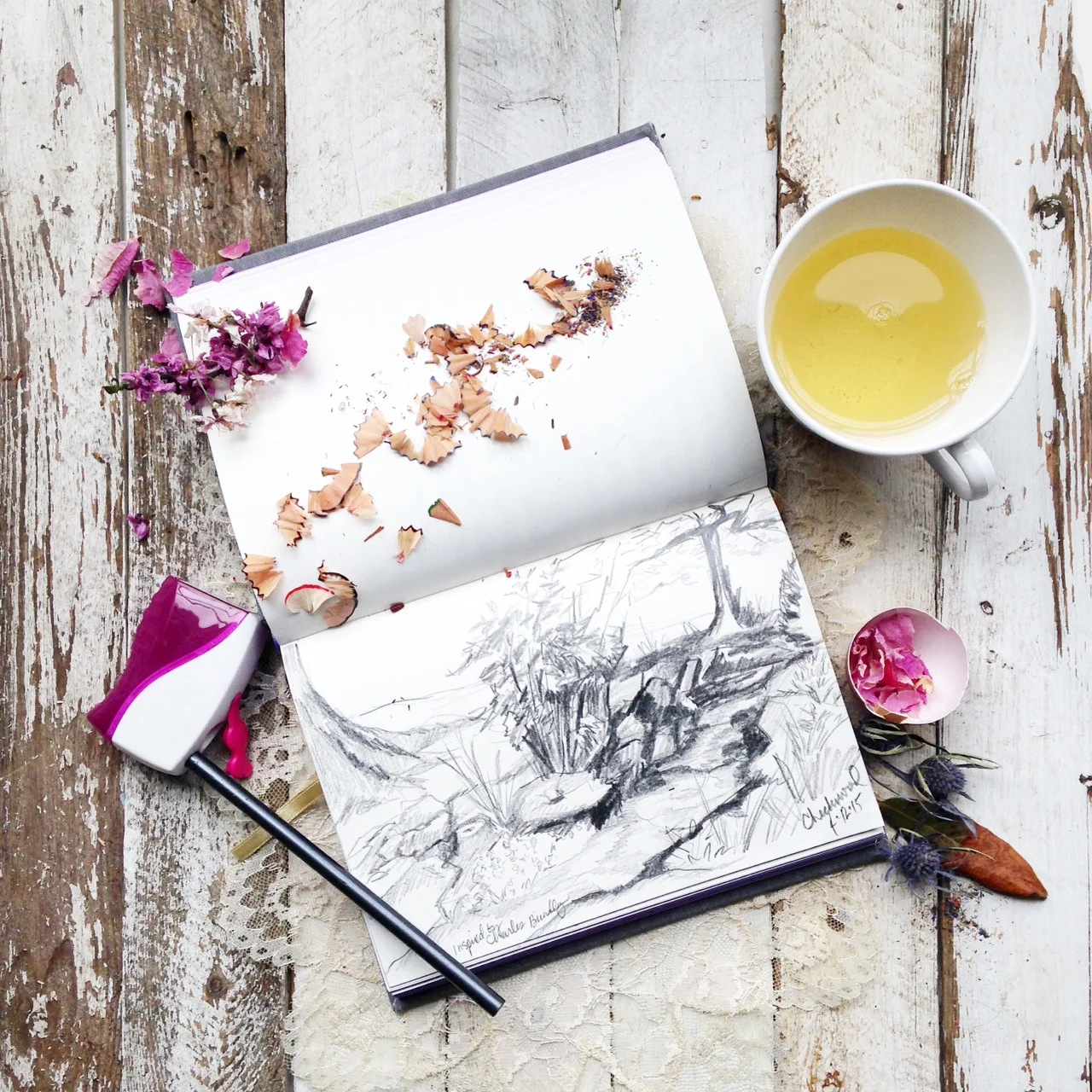 Sketchbook page from the grounds of Cheekwood, inspired by Charles Brindley