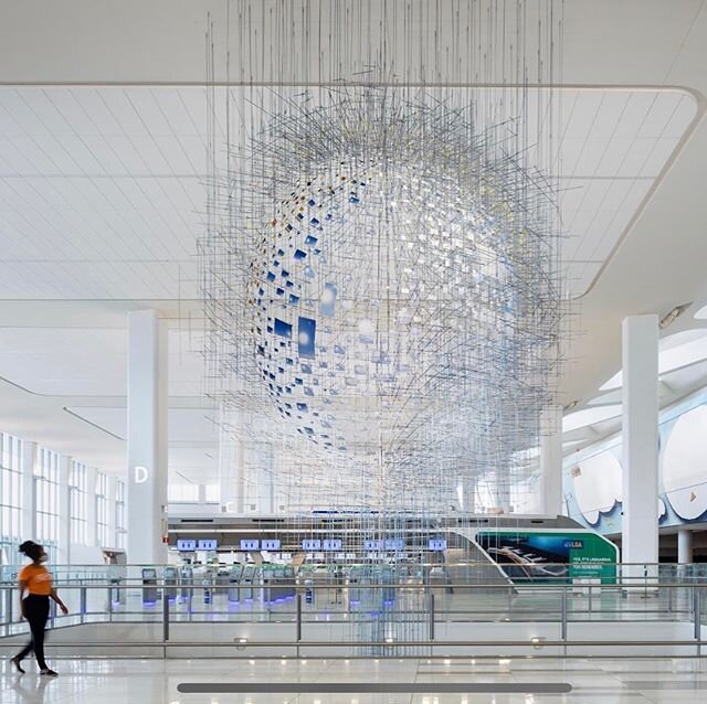 Stunning installation by American, NY based artist Sarah Sze who represented US at the 2013 Venice Biennale created a monumental scale work titled &ldquo;Shorter than the Day&rdquo; 2020; opening @lgaairport today in partnership with @publicartfund 
