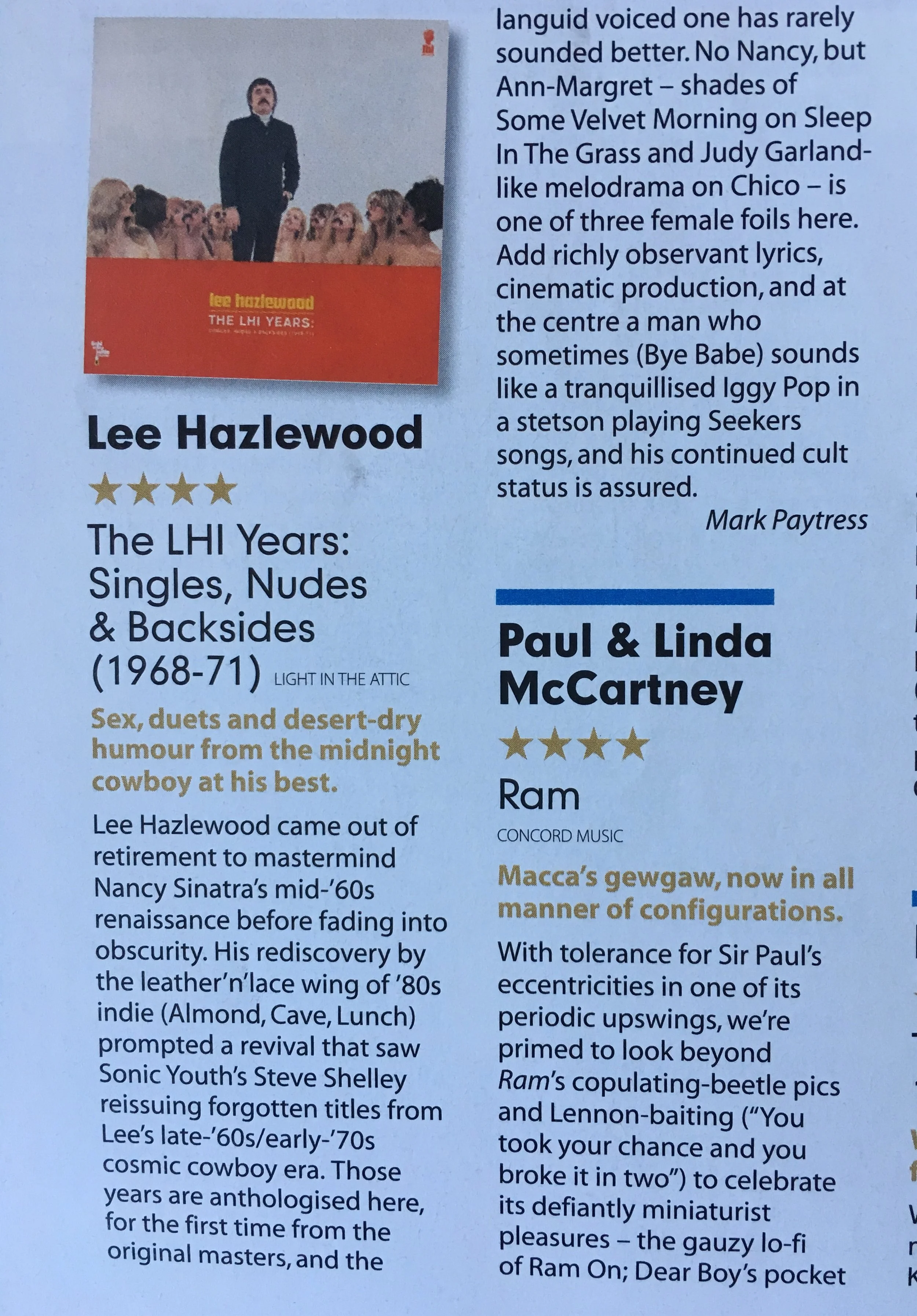 Lee Hazlewood The LHI Years: Singles, Nudes & Backsides (1968-71) Mojo Magazine #223 June 2012