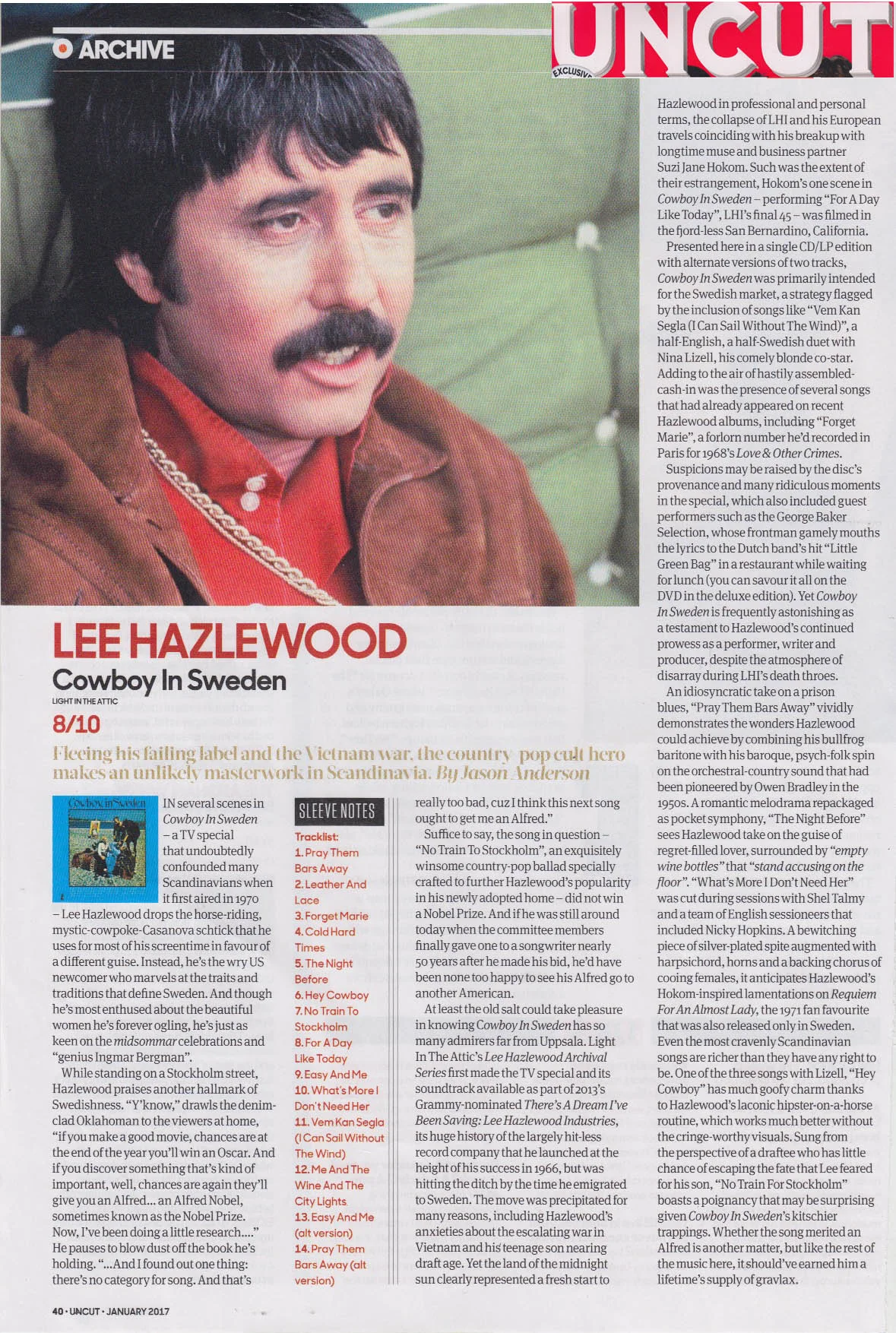 Lee Hazlewood - Cowboy In Sweden. Uncut , Jan. 2017