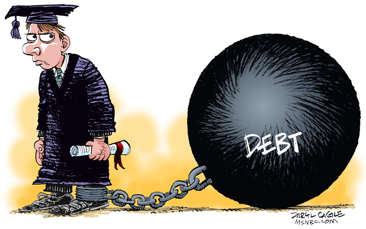 Student loan debt illustration: ball and chain