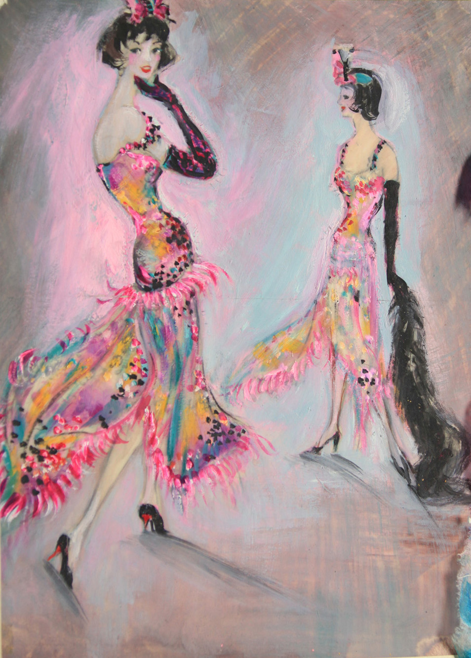 A costume sketch for Natalie Wood in Gypsy . He was one of the first costume designers who included recognizable faces in the sketches of the actresses that he designed for, creating a sense of specificity to his designs. 