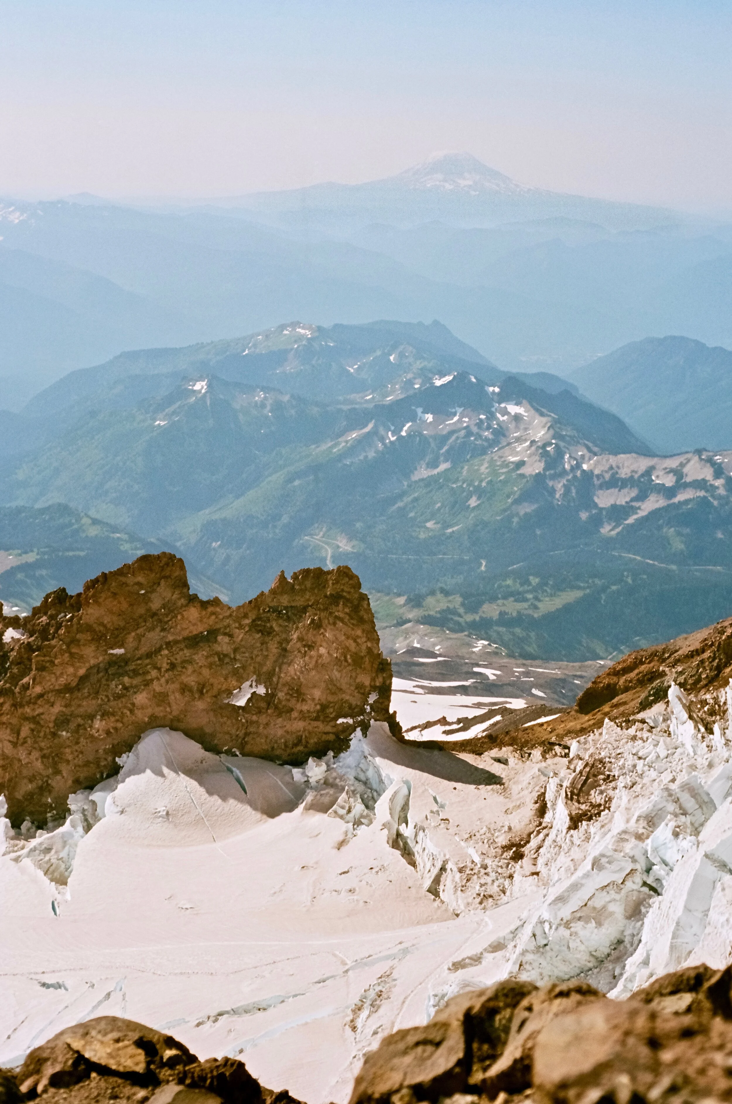 Looking to Mount Adams across the Seracs of Rainier