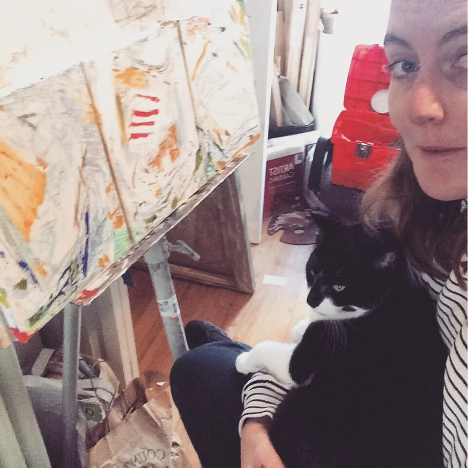 Critiquing with my studio buddy, Miles, after the first few passes of oil paint.