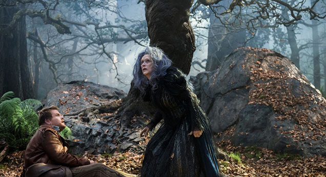 Meryl Streep as the Witch and James Corden as the Baker. Photo by: Peter Mountain. © 2014 Disney Enterprises, Inc.