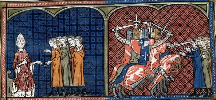 Pope Innocent III excommunicating the Cathars; the crusade. From Chroniques de France ou de St Denis (1332-1350), BL Royal 16 G VI f. 374v. What, you thought Ted was going to pass up an opportunity to post some medieval art?
