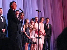 Kazuo Ishiguro with the cast of the film adaptation of Never Let Me Go . Photo by Bex Walton (2010).