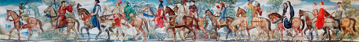 Canterbury tales mural by Ezra Winter. North Reading Room, west wall, Library of Congress John Adams Building, Washington, D.C. The artist is Ezra Winter (1886–1949). Photographed 2007 by Carol Highsmith (1946–), who explicitly placed the photograph in the public domain.