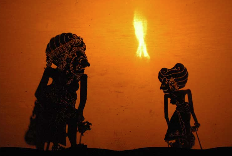Scene from the Ramayana , during an all-night Indonesian wayang kulit shadow puppet performance.