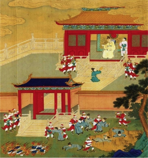 Rulers have been trying to repress knowledge since at least 213 BC. “Killing the Scholars and Burning the Books,” Anonymous, 18th century Chinese painted album leaf; Bibliothèque nationale Paris [Public domain]