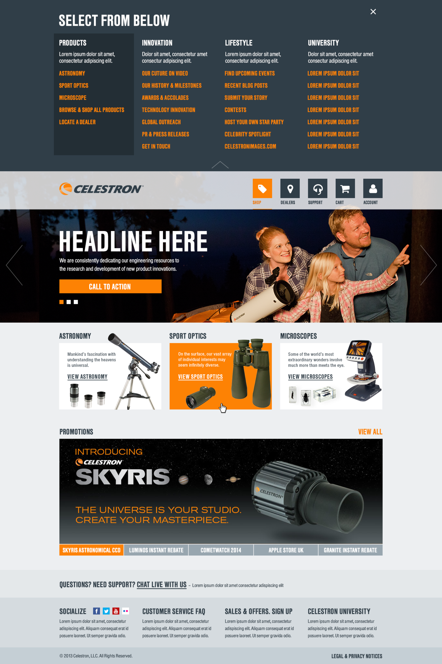 Celestron Main Navigation