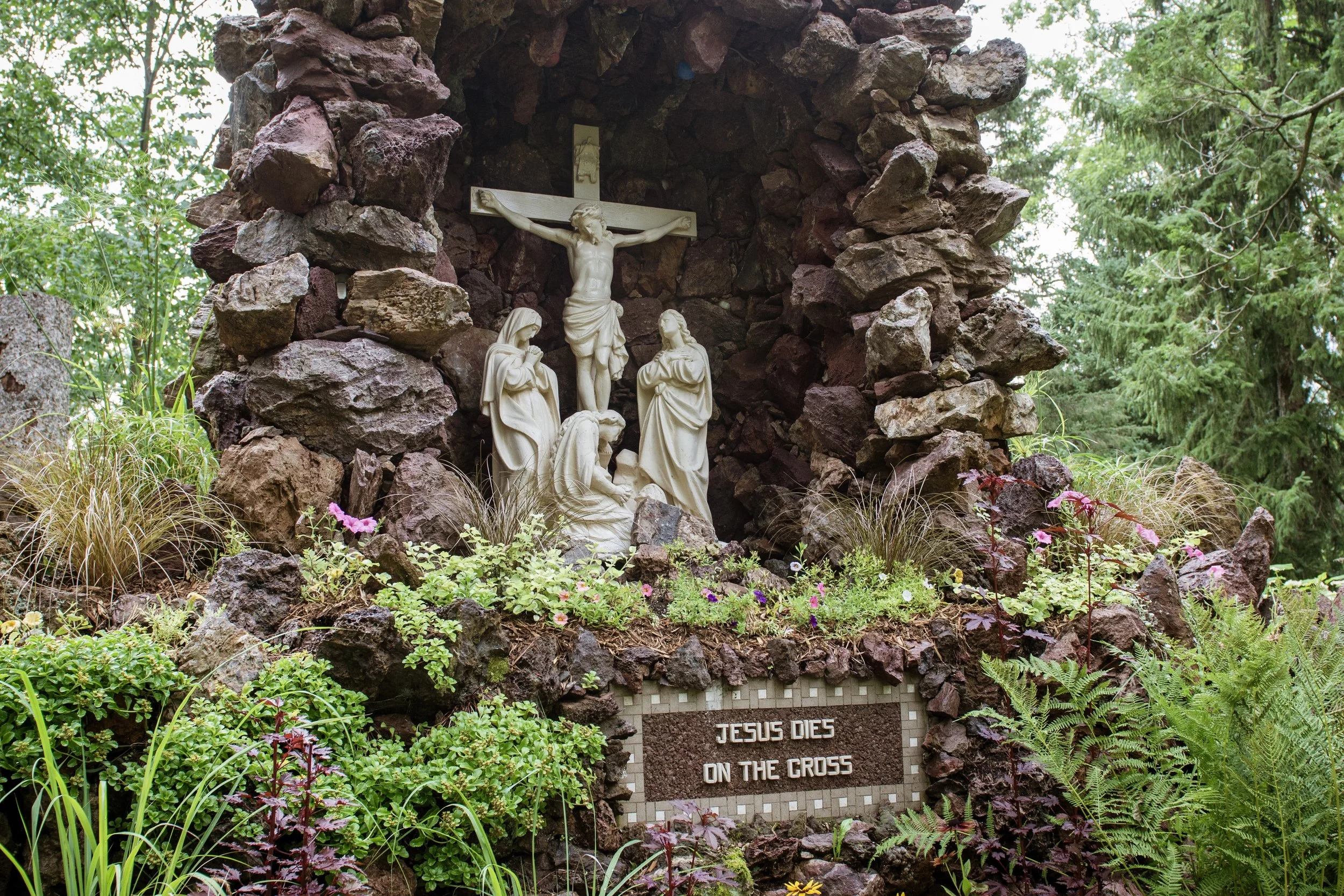 There are dozens of shrines spread throughout the 5 acre gardens. This is one of the 14 stations of Christ.