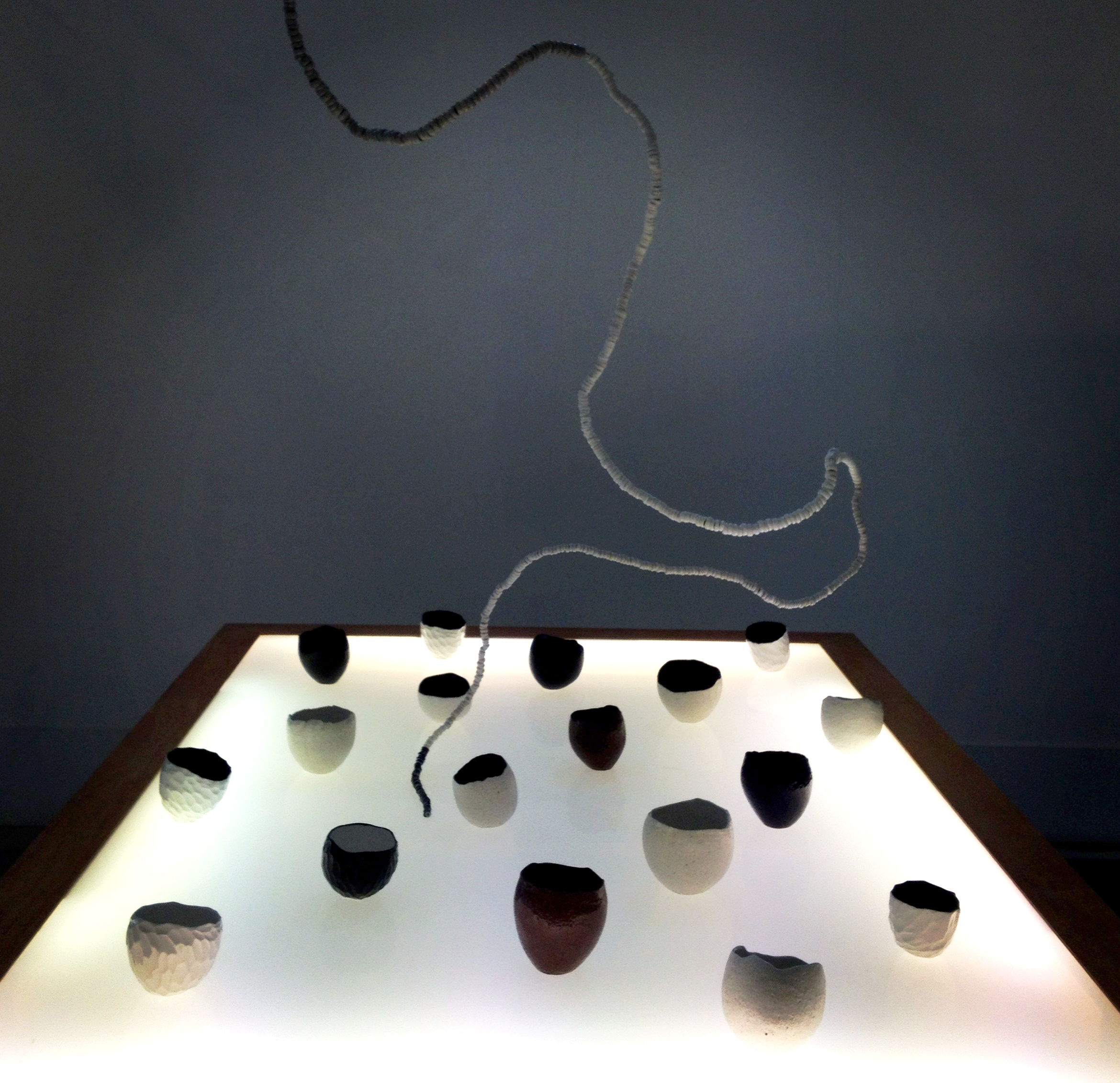  The Coconut Revolution,  porcelain, stoneware, glaze, wood, acrylic, lightbox, 120cm x 180cm, 2004-14 , photo by Taloi Havini 