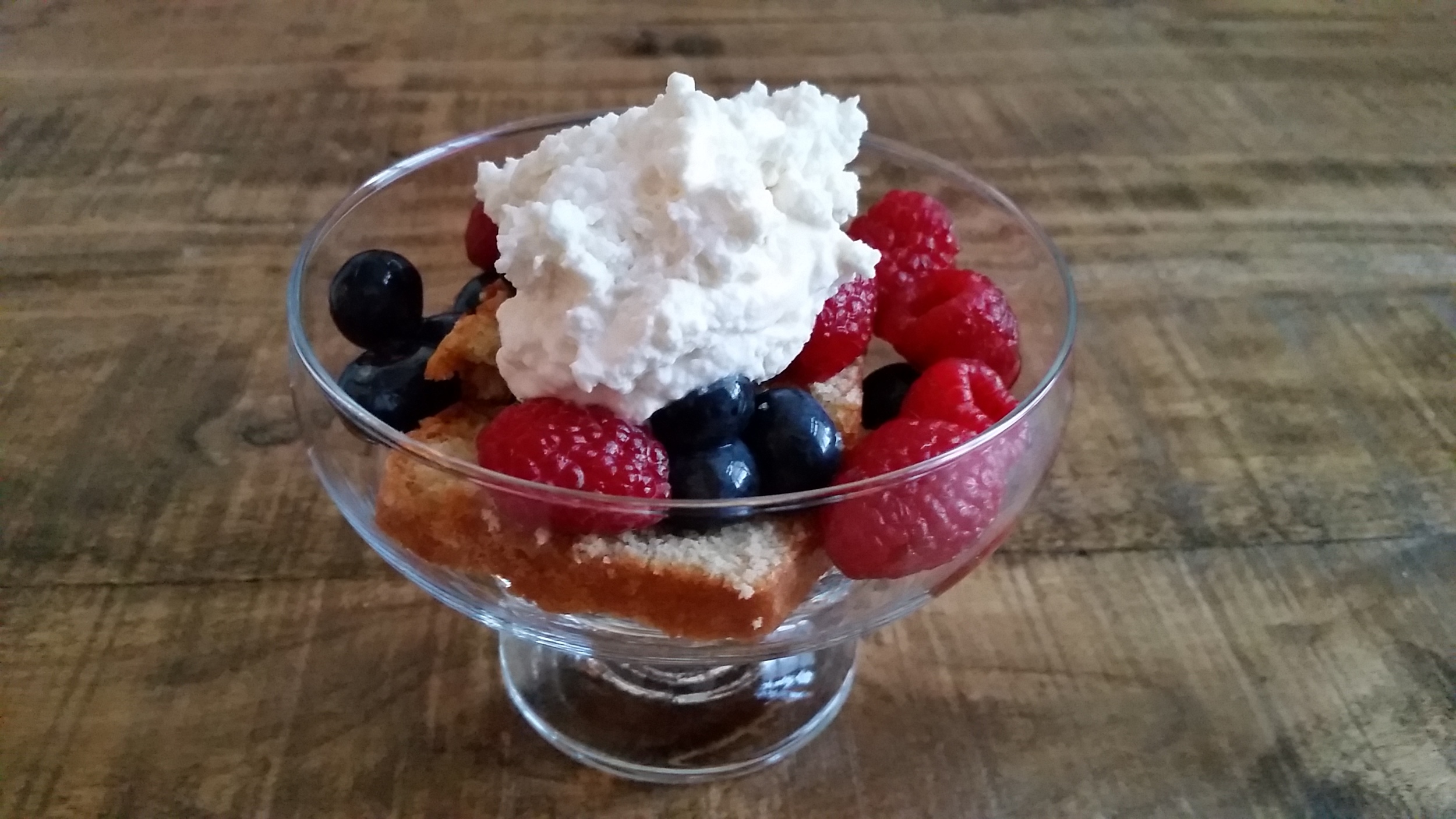 Amaretto Pound Cake w/ Tipsy Mixed Berries and Amaretto Whipped Cream