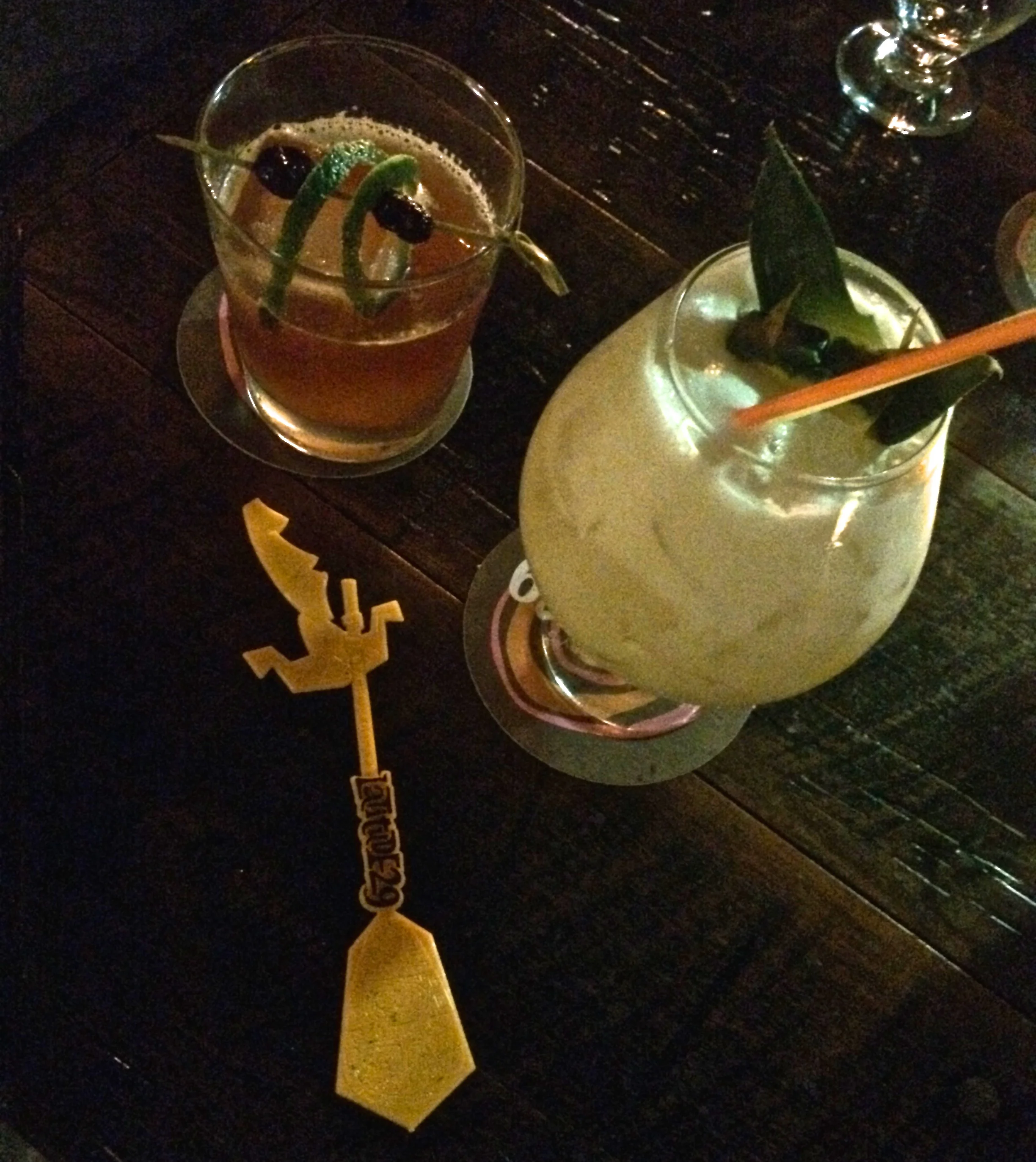 paniolo, kea coloda, and swizzle stick (stolen promptly from my sister's latitude 29 drink)