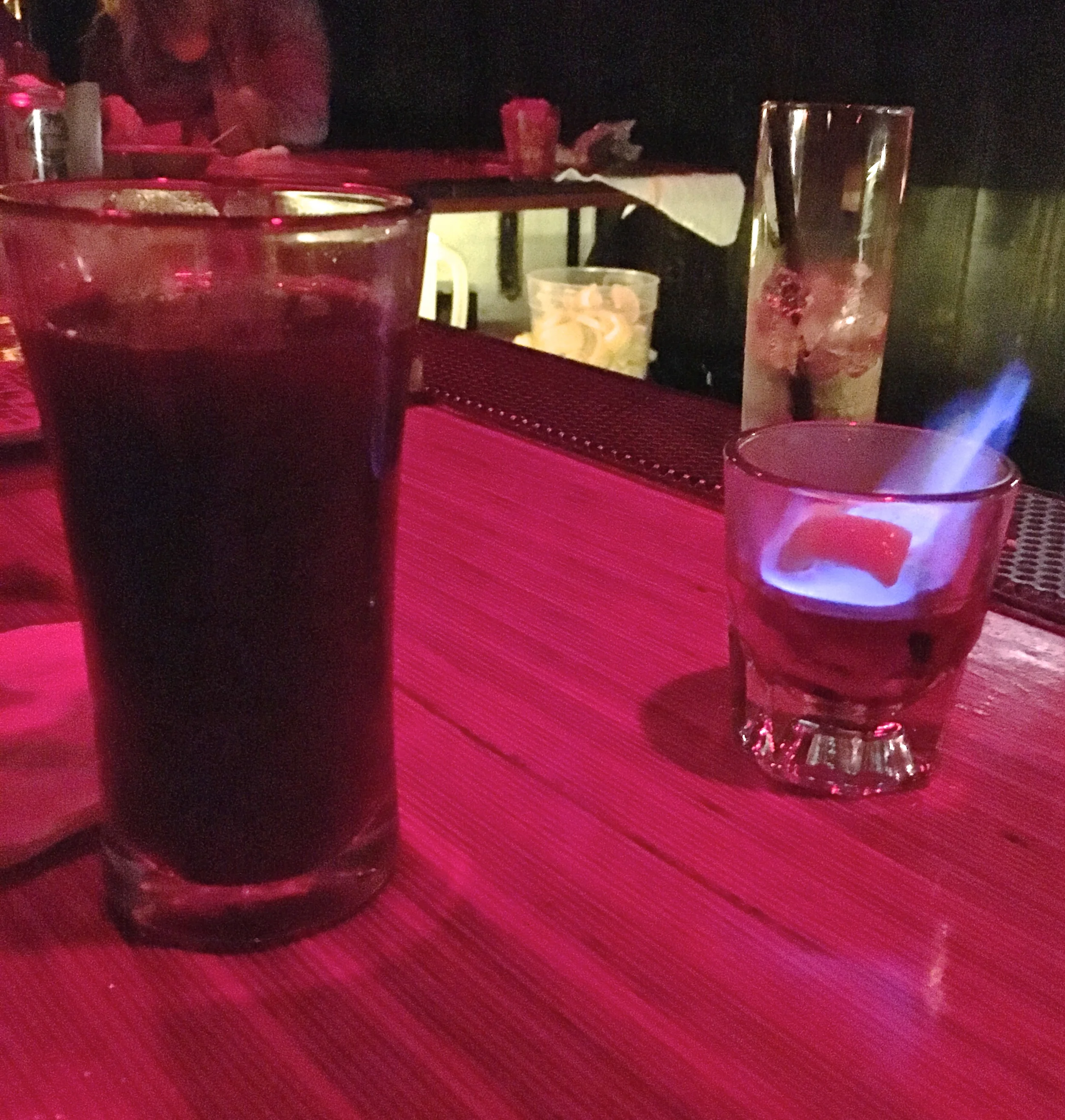 flaming coffee grog "flames down the glass. for the coffee fan. kind of clove and cinnamon with citrus."