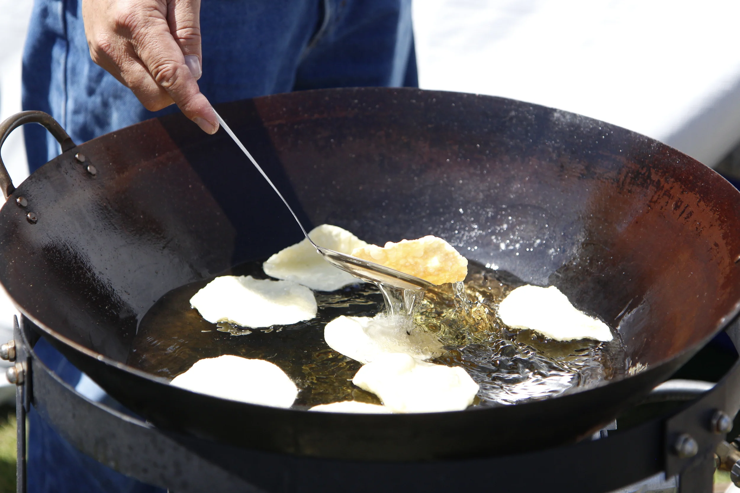 Frying up some gyoza skins for our Deconstructed Gyozas.