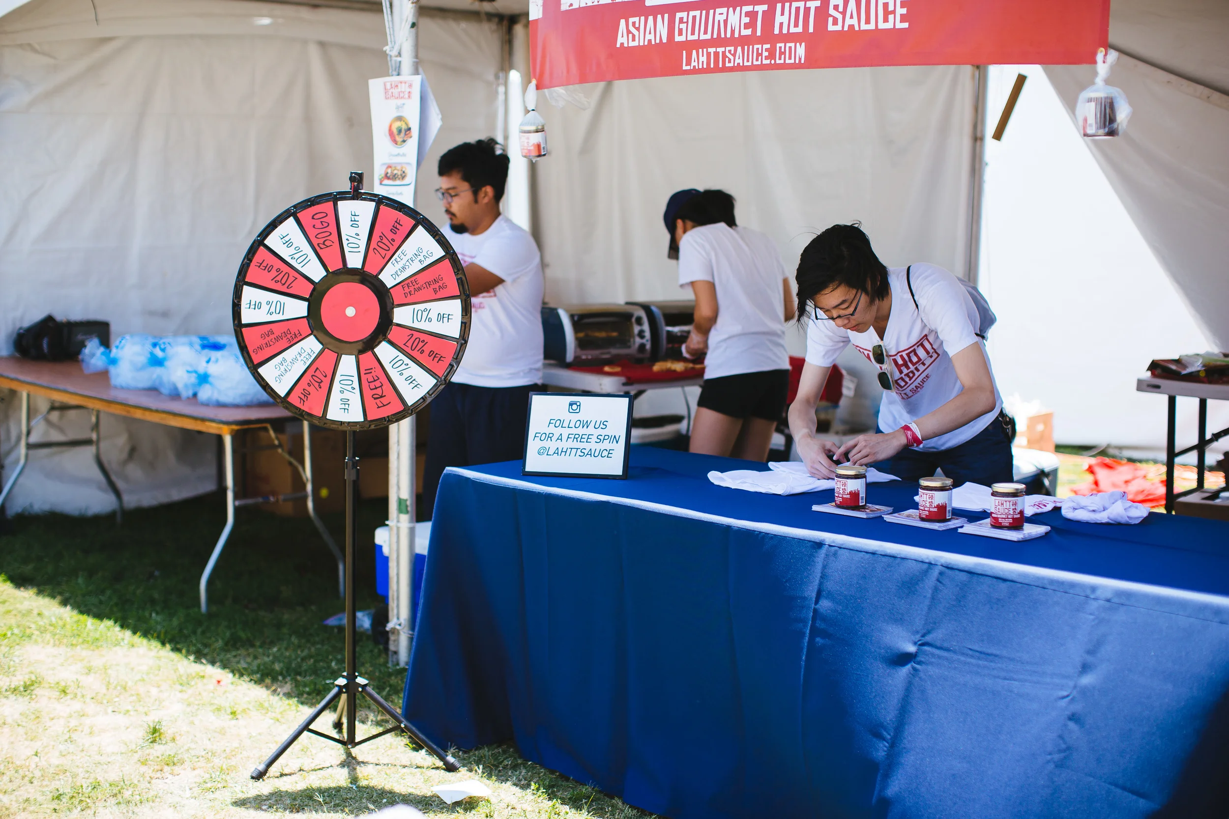 The team setting up before the rush!