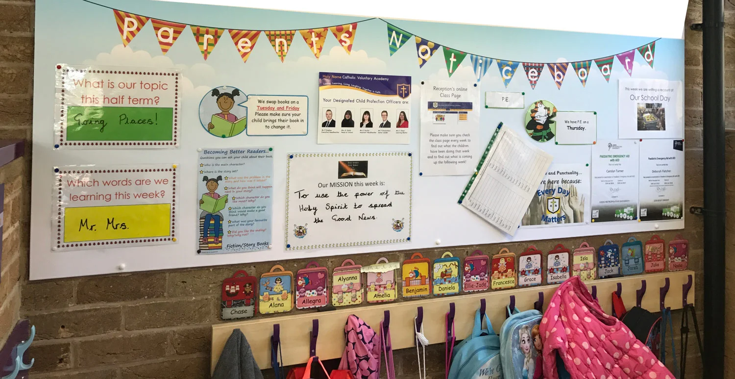 Photo: Inside noticeboard material in use