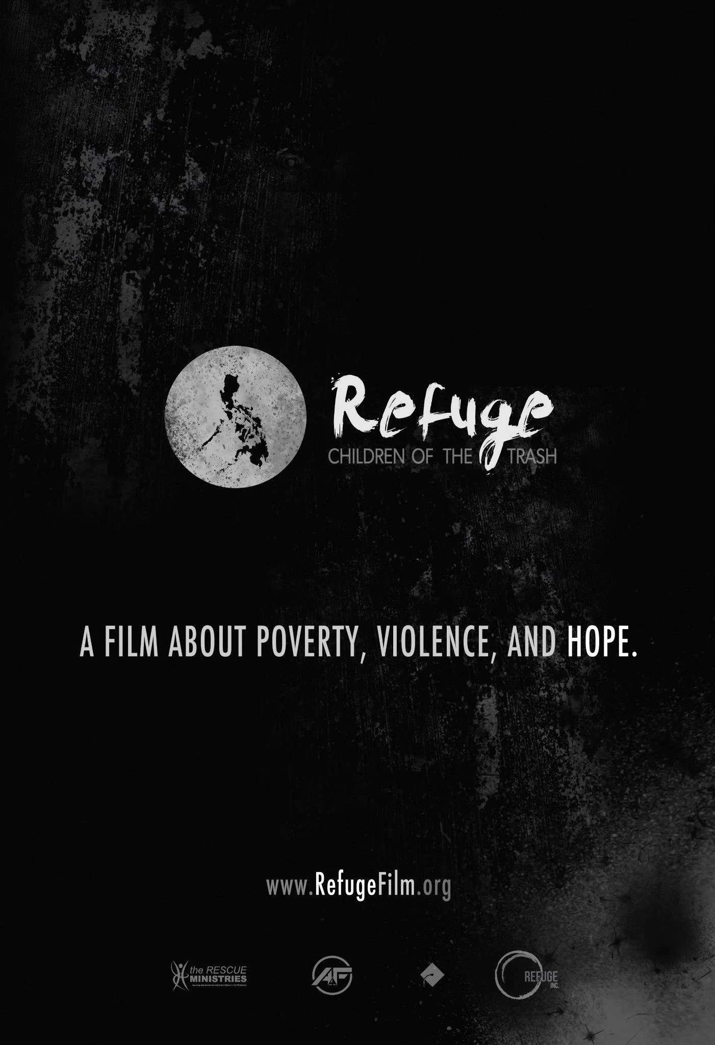 Visual Identity - Refuge For Jared's documentary, Refuge , he designed a full visual identity inspired by the dirt and grime portrayed by the film. As there was the possibility of future films which would tell stories in other countries, the icon of the Philippines was meant to resemble a spotlight, with the idea that other nations would be in the "spotlight" when logical.