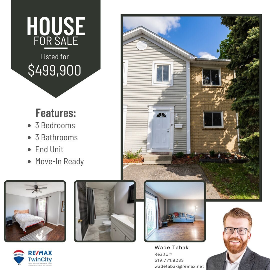 #LISTED - Welcome to 139 Stanley Street Unit #22, Brantford. Listed for $499,900.

This Beautiful Move-In Ready End Unit Townhouse Features:

&nbsp;&nbsp;&nbsp;&nbsp;⁃&nbsp;&nbsp;&nbsp;&nbsp;3 Bedrooms
&nbsp;&nbsp;&nbsp;&nbsp;⁃&nbsp;&nbsp;&nbsp;&nbsp