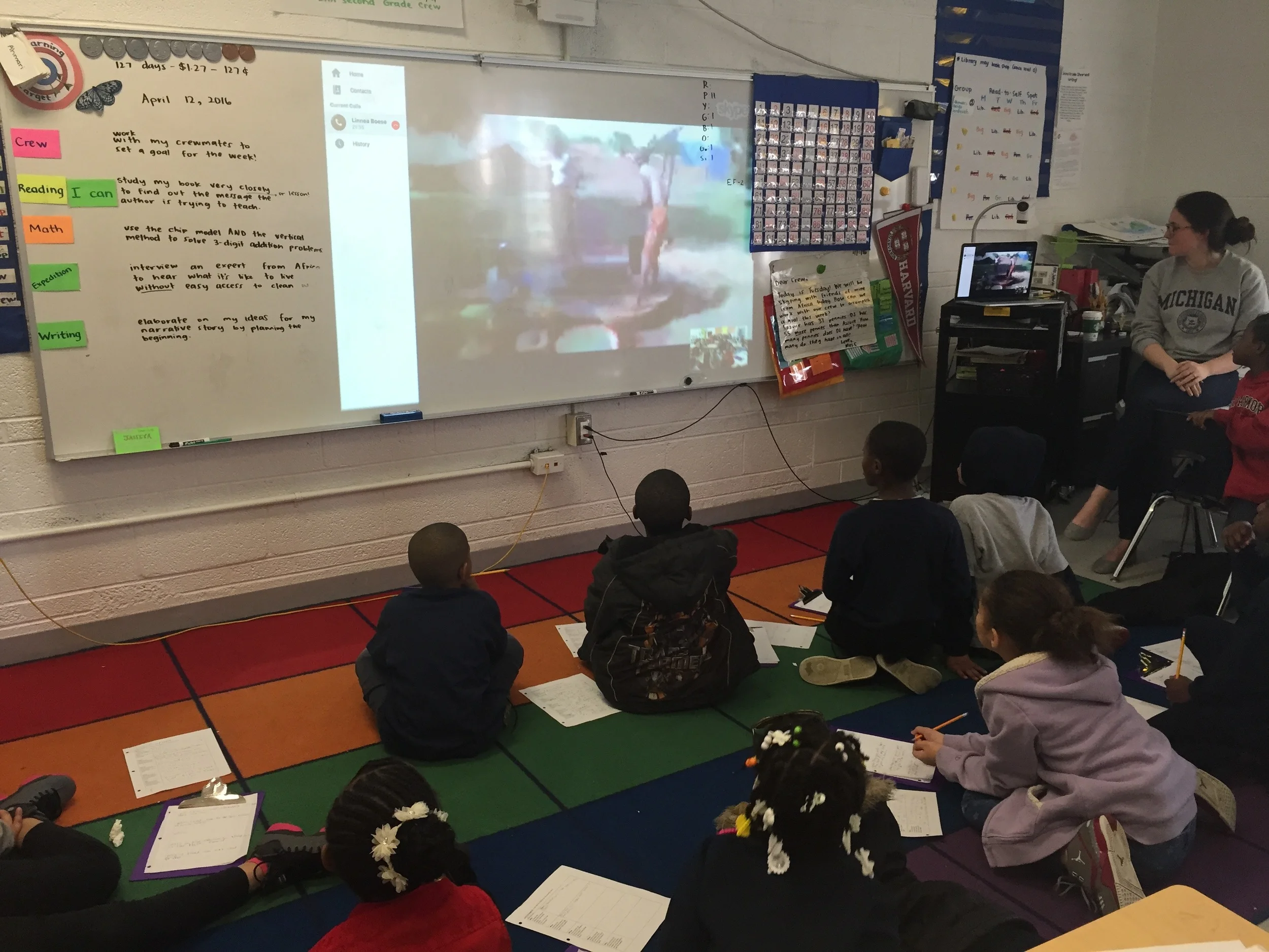 DAA second graders Skyping with two Ivory Coast residents about their access to water.