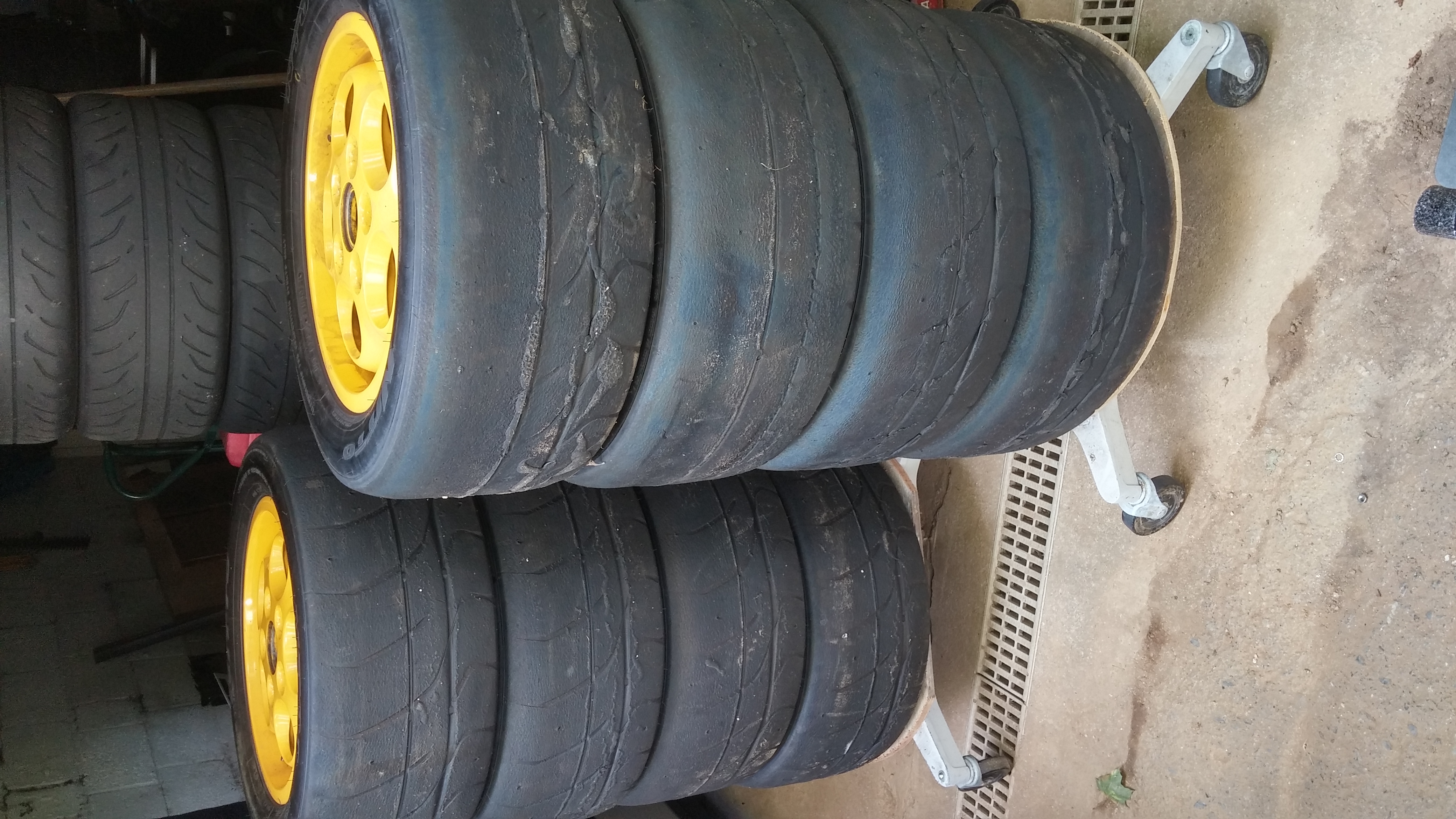 Here they are in action, handily carrying the two sets of "phone dials". My garage is beginning to look like a Tire Rack warehouse.