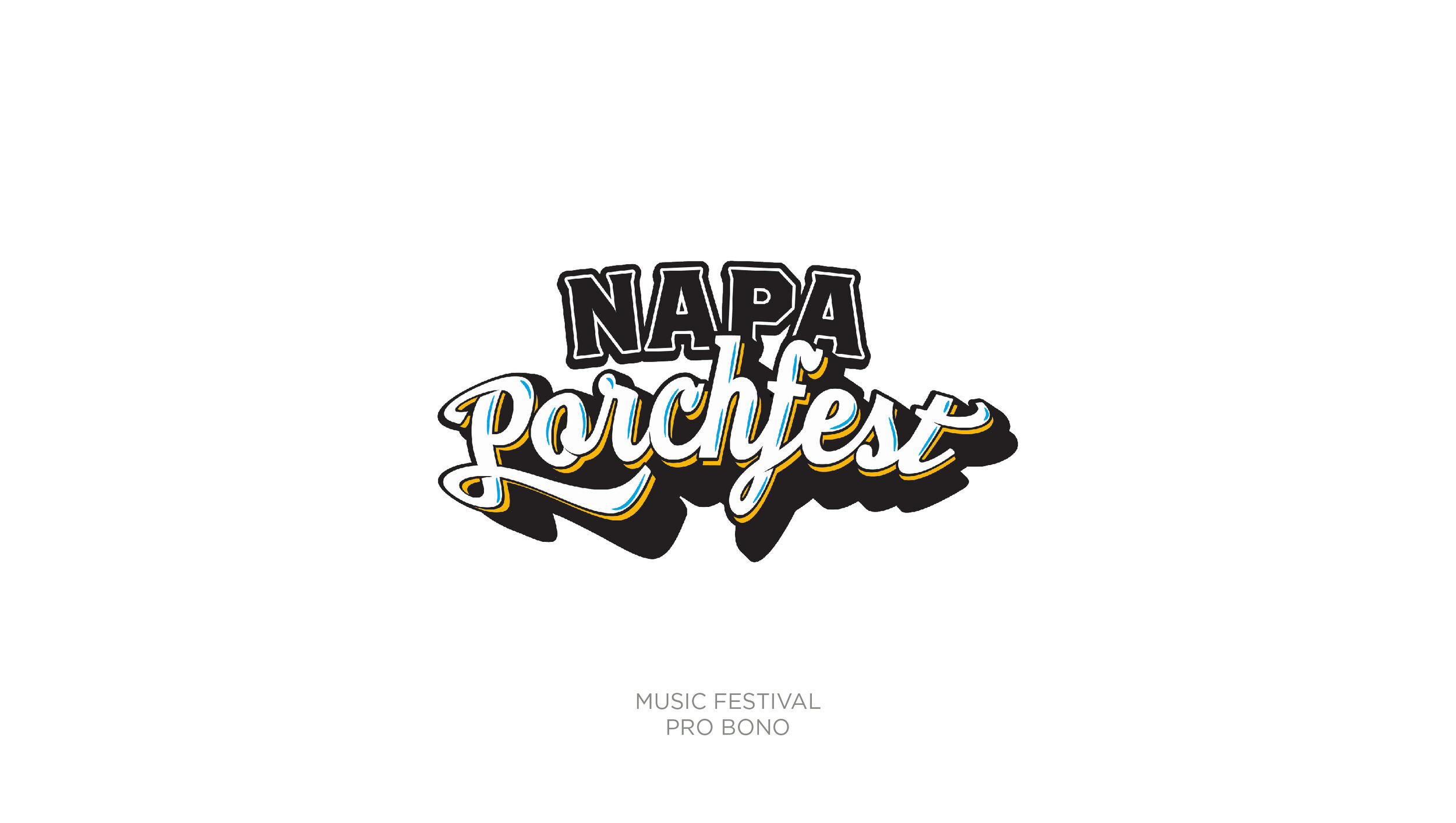 Logo for Napa Porchfest Music Festival with stylized text 'Napa Porchfest' in black, white, blue, and yellow