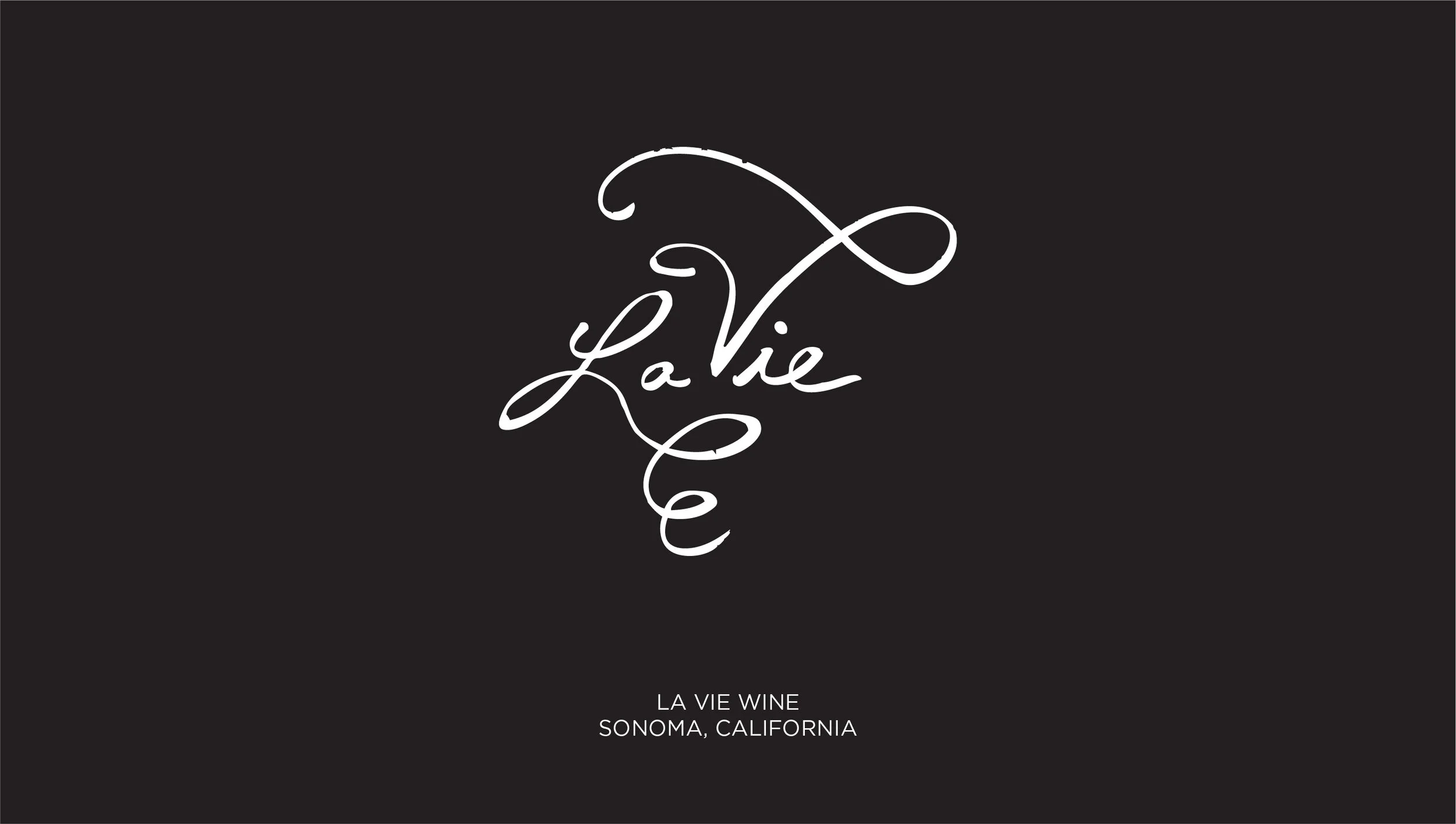 Logo for La Vie Wine from Sonoma, California, with elegant cursive text on a black background.