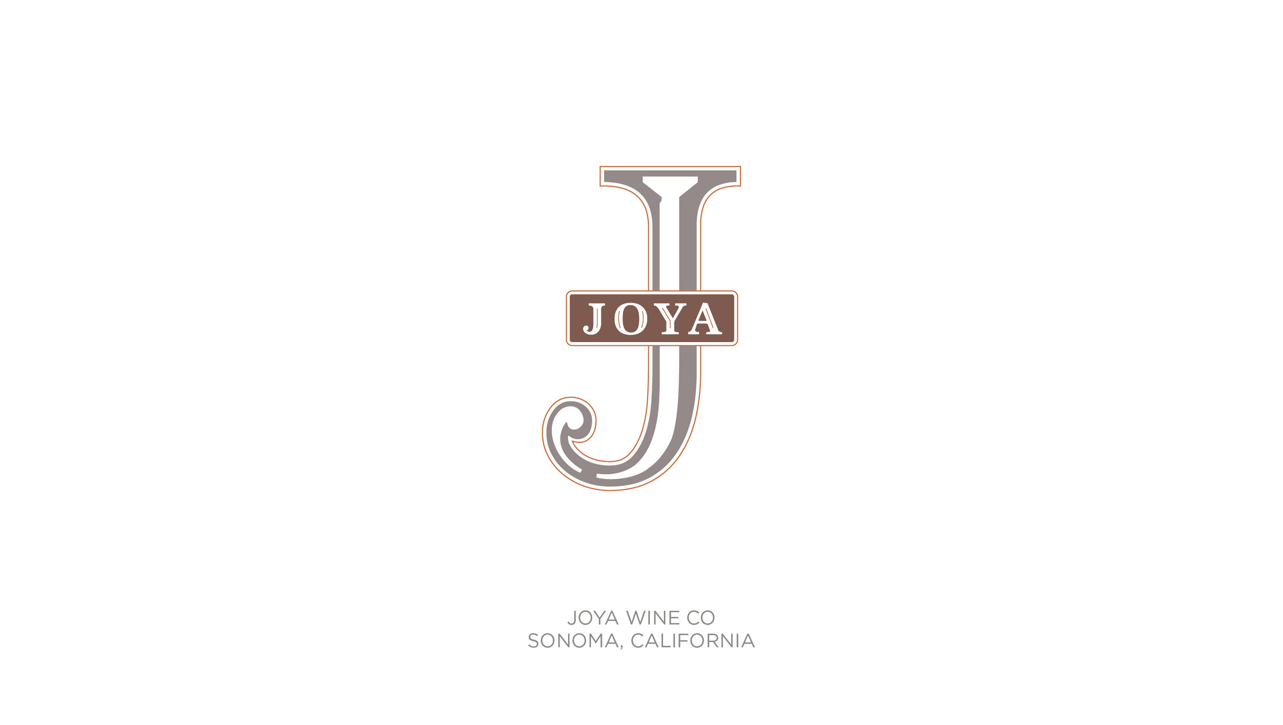 Logo for Joya Wine Co featuring a stylized letter J with a rectangle in the middle containing the word Joya, and text below indicating the company is located in Sonoma, California.