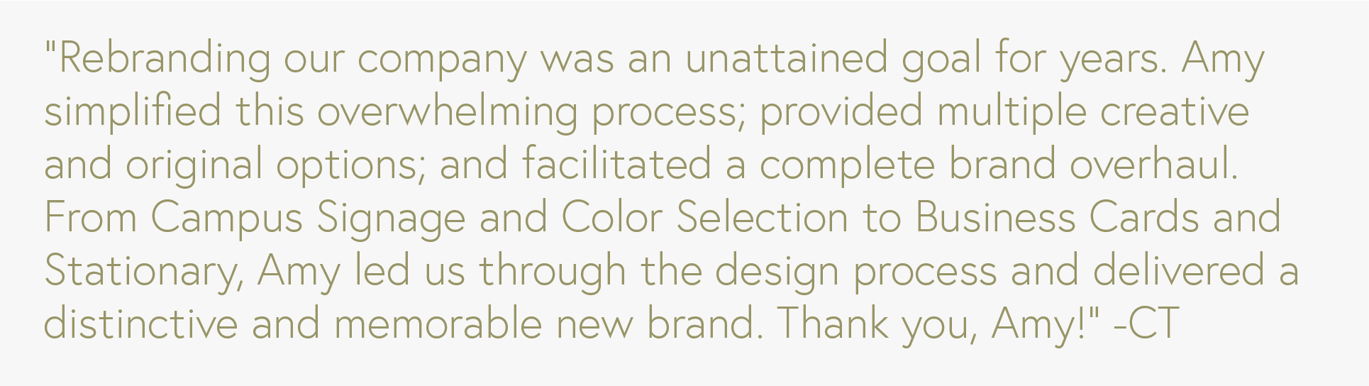 Close-up of a text quote about rebranding and design process