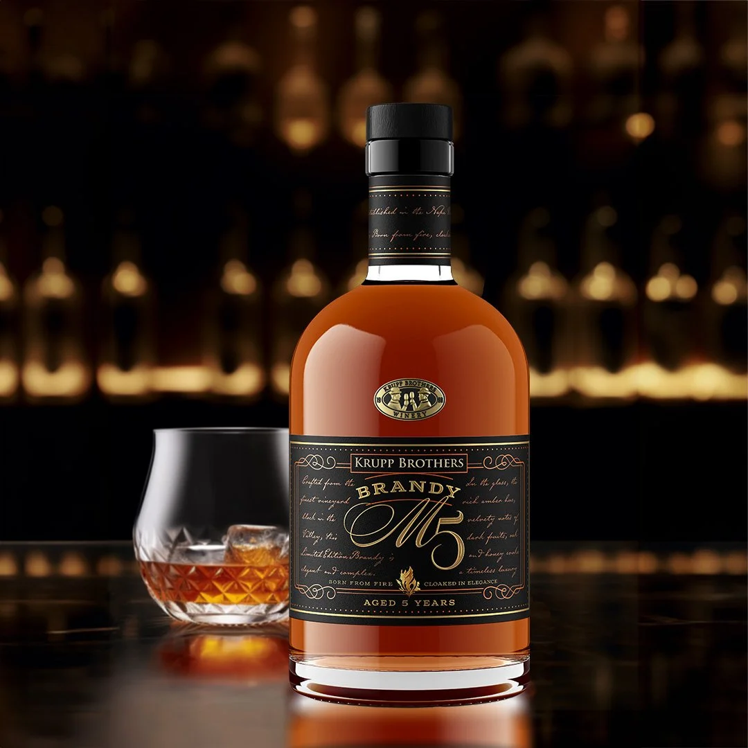 Krupp Brothers, a distinguished premium brand, engaged Linn Design Studio to craft a limited edition brandy package that embodies luxury. Reflecting on the brand's rich narrative, the design draws inspiration from Black Bart, the infamous stagecoach 