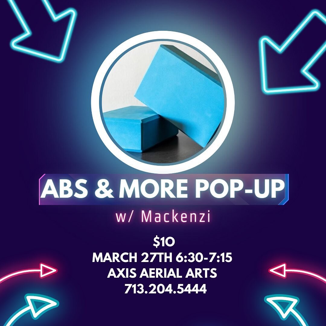 ABS &amp; MORE POP UP w/ Mackenzi 

🤍MON 3/27 @ 6:30-7:15 (45 minutes)

🤍$10

🤍This pop up is to workout your core &amp; more. ANYONE 15+ can join/benefit!💪🏻

🤍LINK IN BIO UNDER UPCOMING EVENTS 
&bull;
&bull;
&bull;
#axisaerialarts #bodyweighte