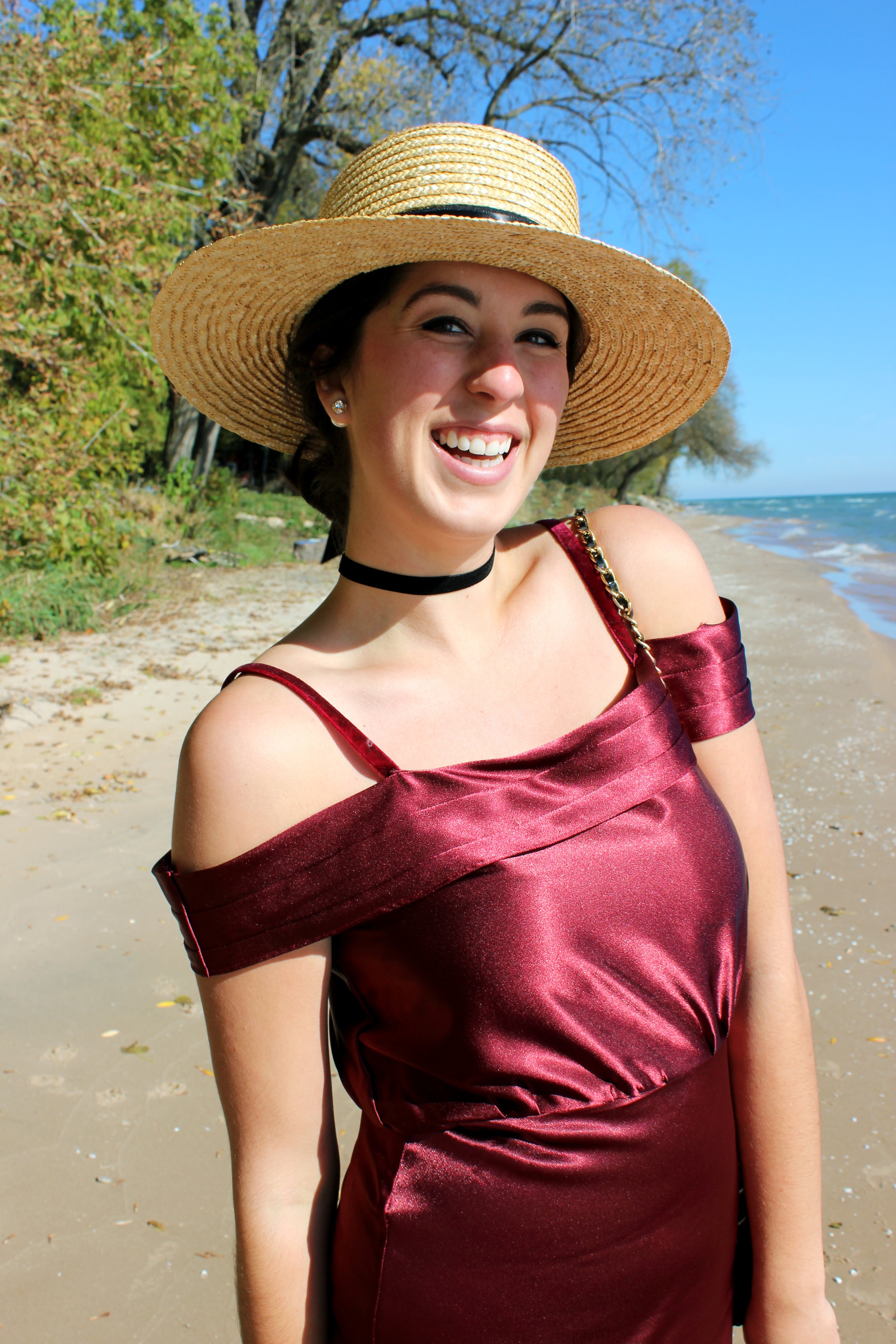 Madalyn Manzeck photographed by Cassie Sterwald in her backyard on Lake Michigan in 2016. Dress Madalyn Joy // Shoulder Bag Magnum Fashions Inc // Sun Hat H&M // Earrings Kate Spade // Choker Necklace Target // Nail Colour Taken By Storm Atlantic Pacific x Formula X