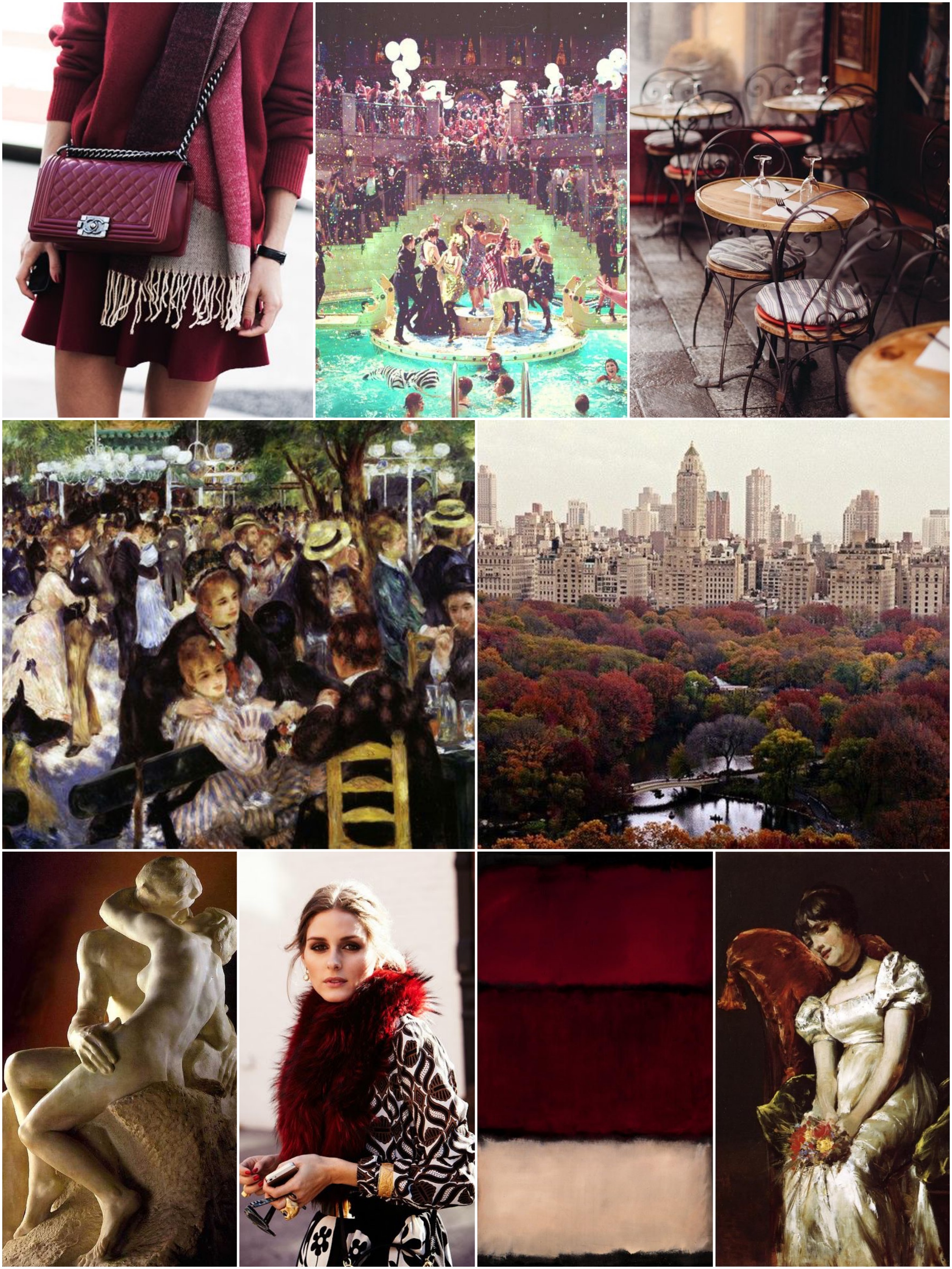 Photos (clockwise from upper left): Sheerluxe | Mery | TimeOut | Strikes Our Fancy | Renoir | Rothko | The OP Lookbook | The Kiss | Le Moulin de la Galette 