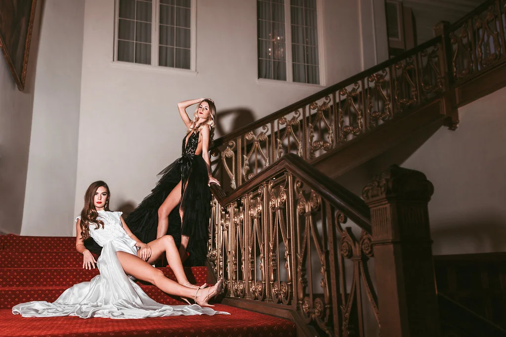 Samantha Krusic and Lori Mae Gibb wearing Madalyn Joy Designs photographed by Tif Cohen in Milwaukee, WI. 2017.&nbsp;