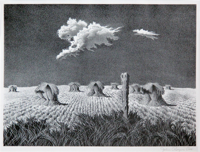 John Rogers Cox , Wheat Shocks , lithograph: 8 3/4 x 11 3/4 inches