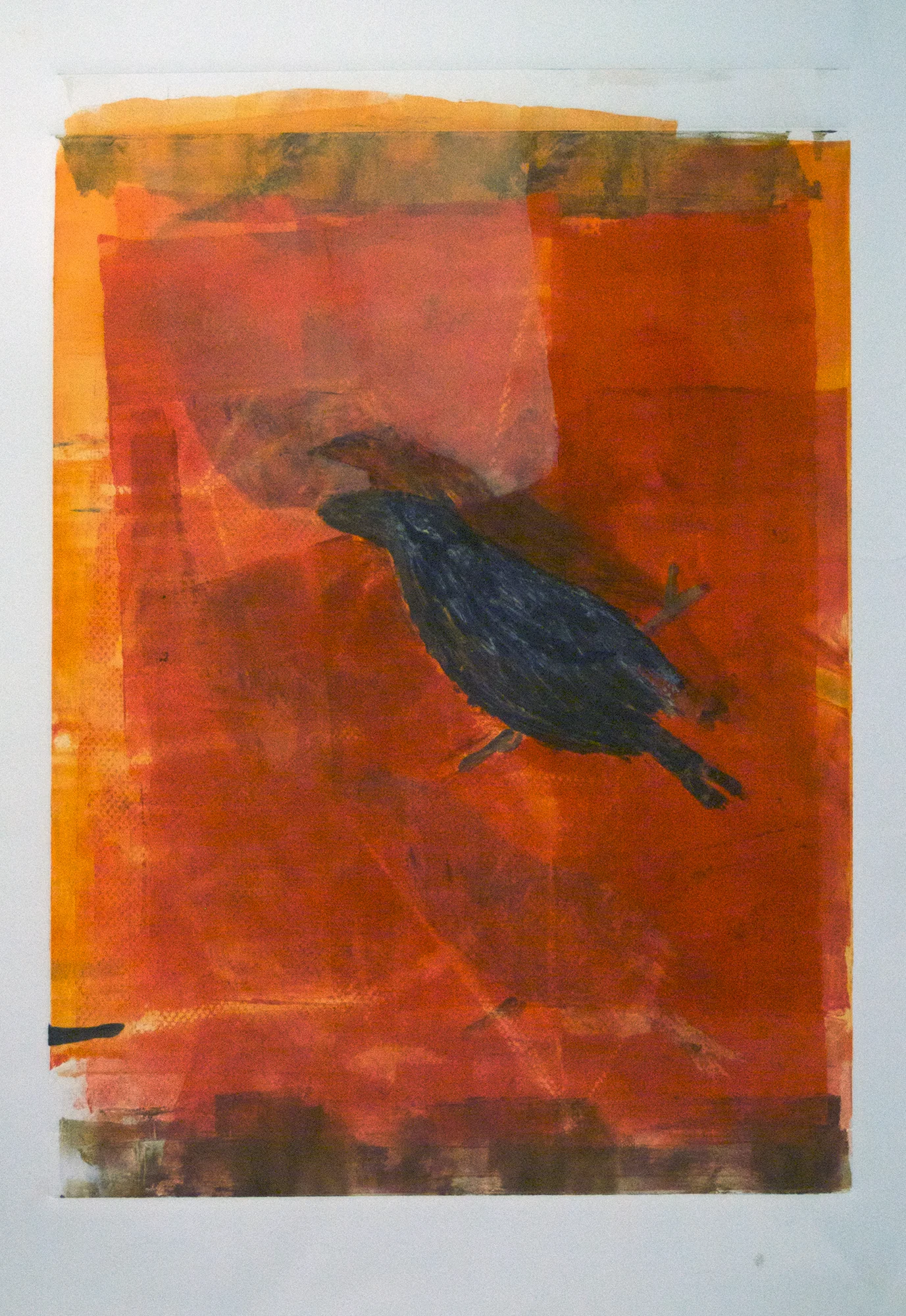 Malcolm Moran , Bird Reflecting its Shadow, 2009, monotype: 17 x 12 inches
