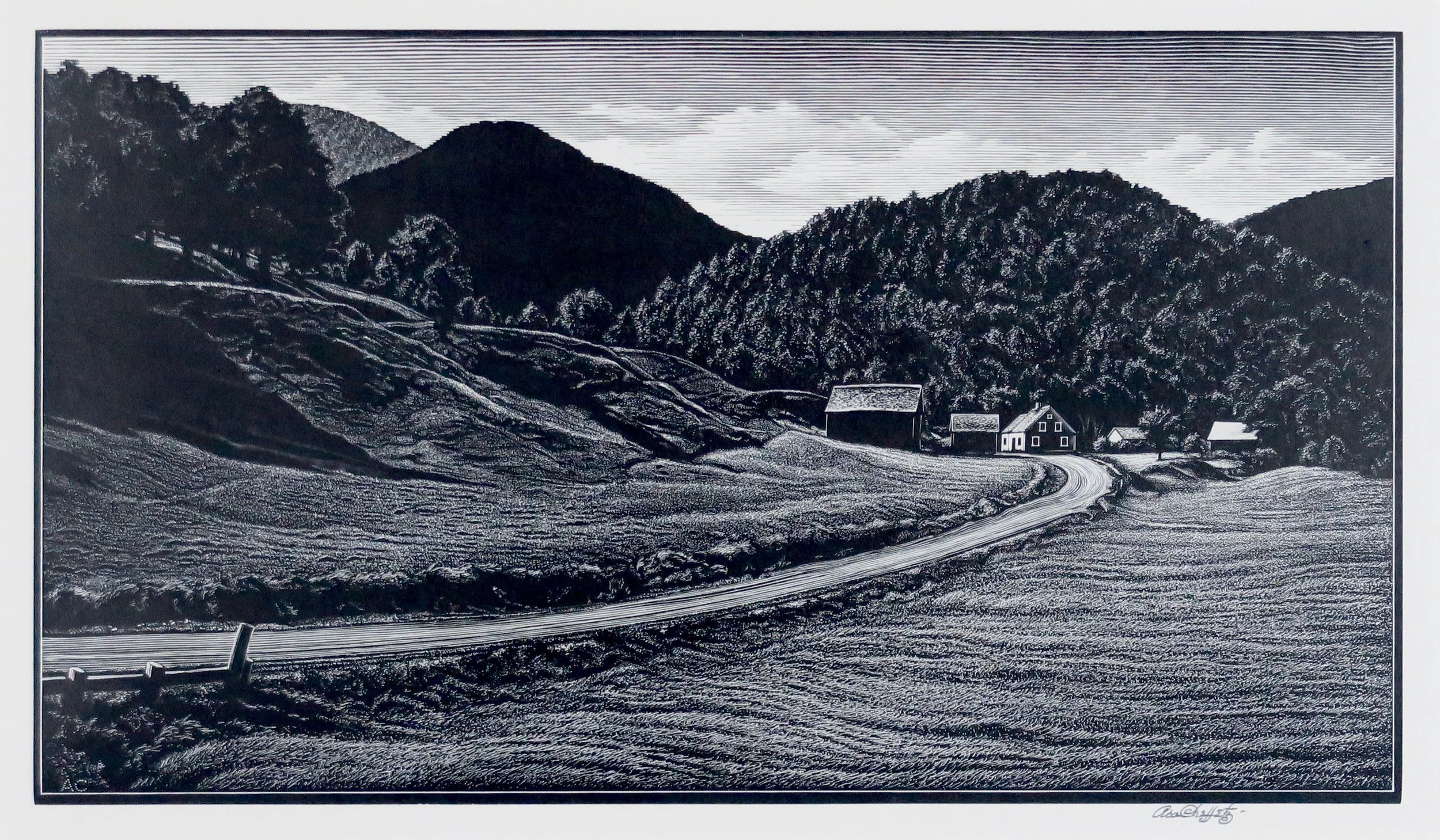 Asa Cheffetz , The Road Home , c. 1935, wood engraving, 5 3/4 x 9 1/2 inches
