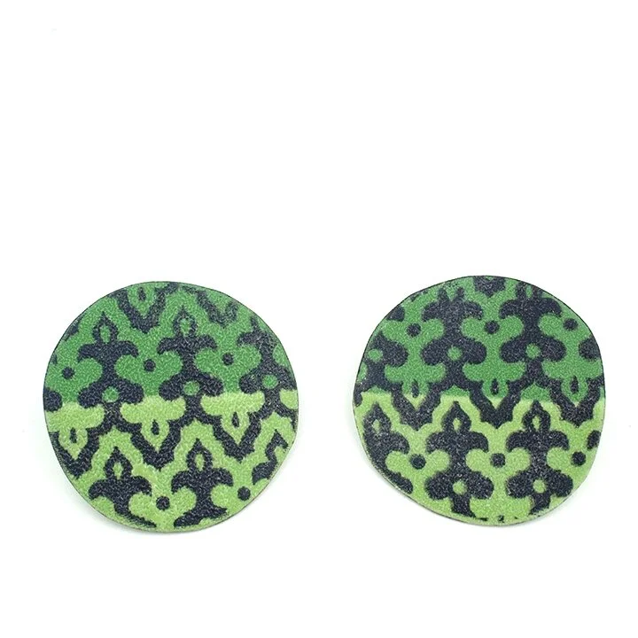 two tone enamel earrings with vintage drawing