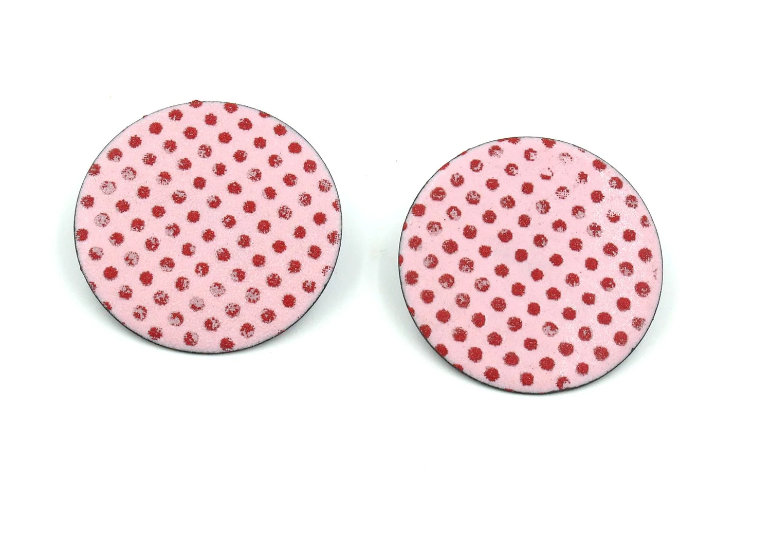 pink and red polka dot round earrings
