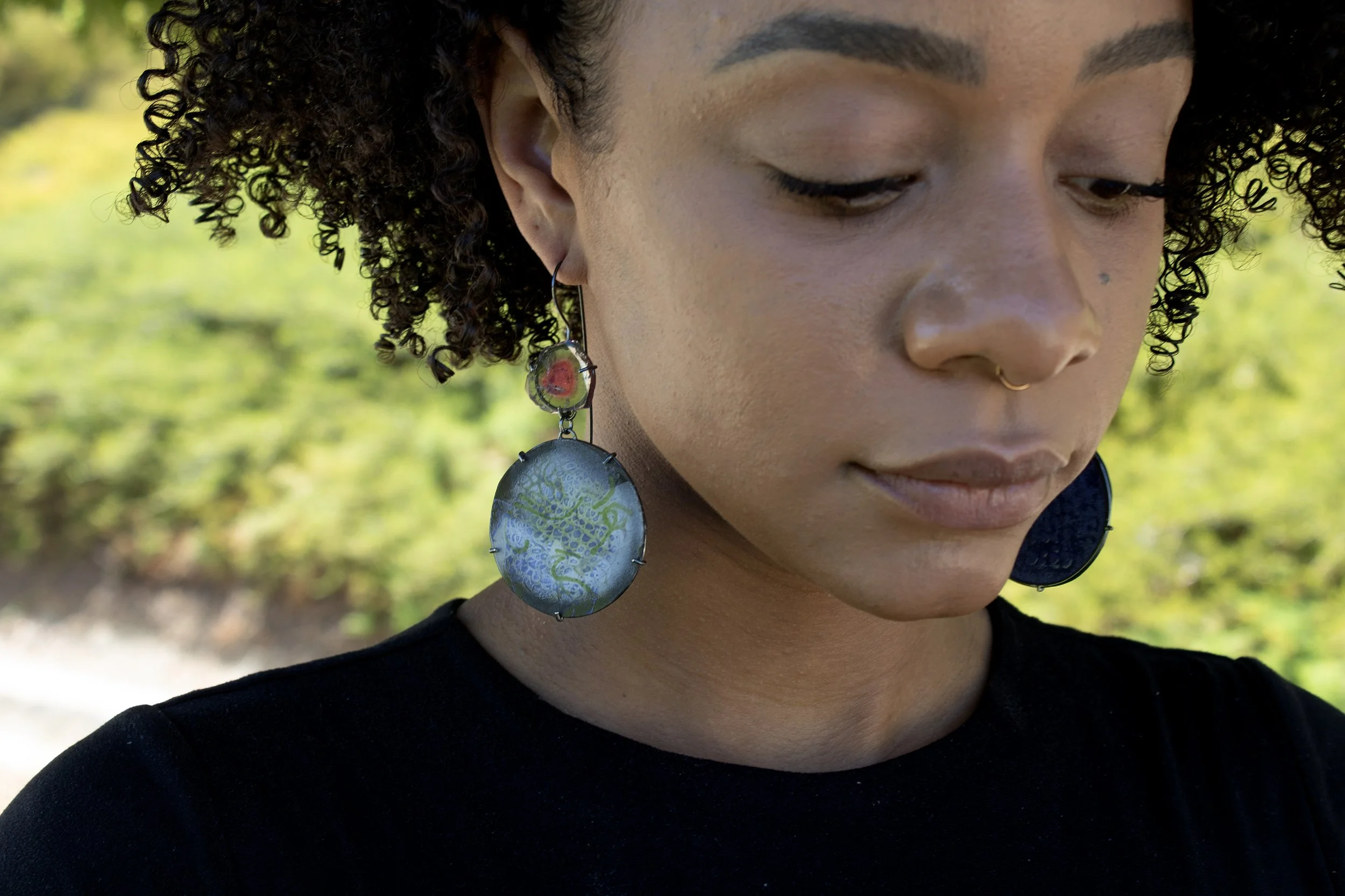 enamel and stone earrings